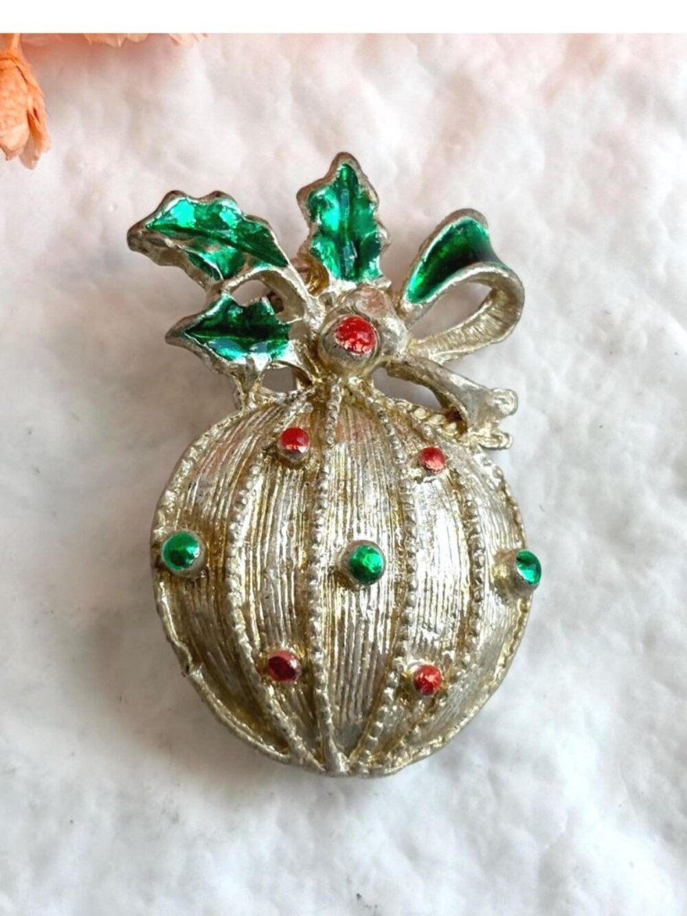 Christmas | Holiday Ornament Rainbow Enameled Gold Toned Vintage Brooch | Pin
